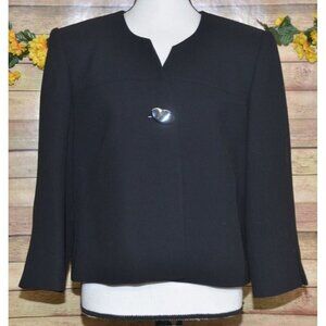 Liz Claiborne Ladies 14 Black Single Button Blazer Jacket Cropped Career Office
